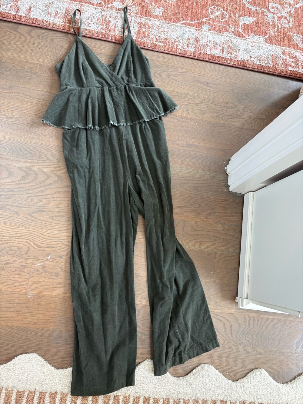 Very J Olive Peplum Wide-Leg Jumpsuit
